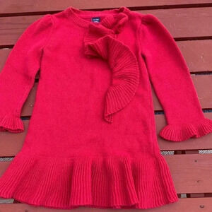 Gap thick, 100% cotton, fuchsia dress with ruffles and  bow